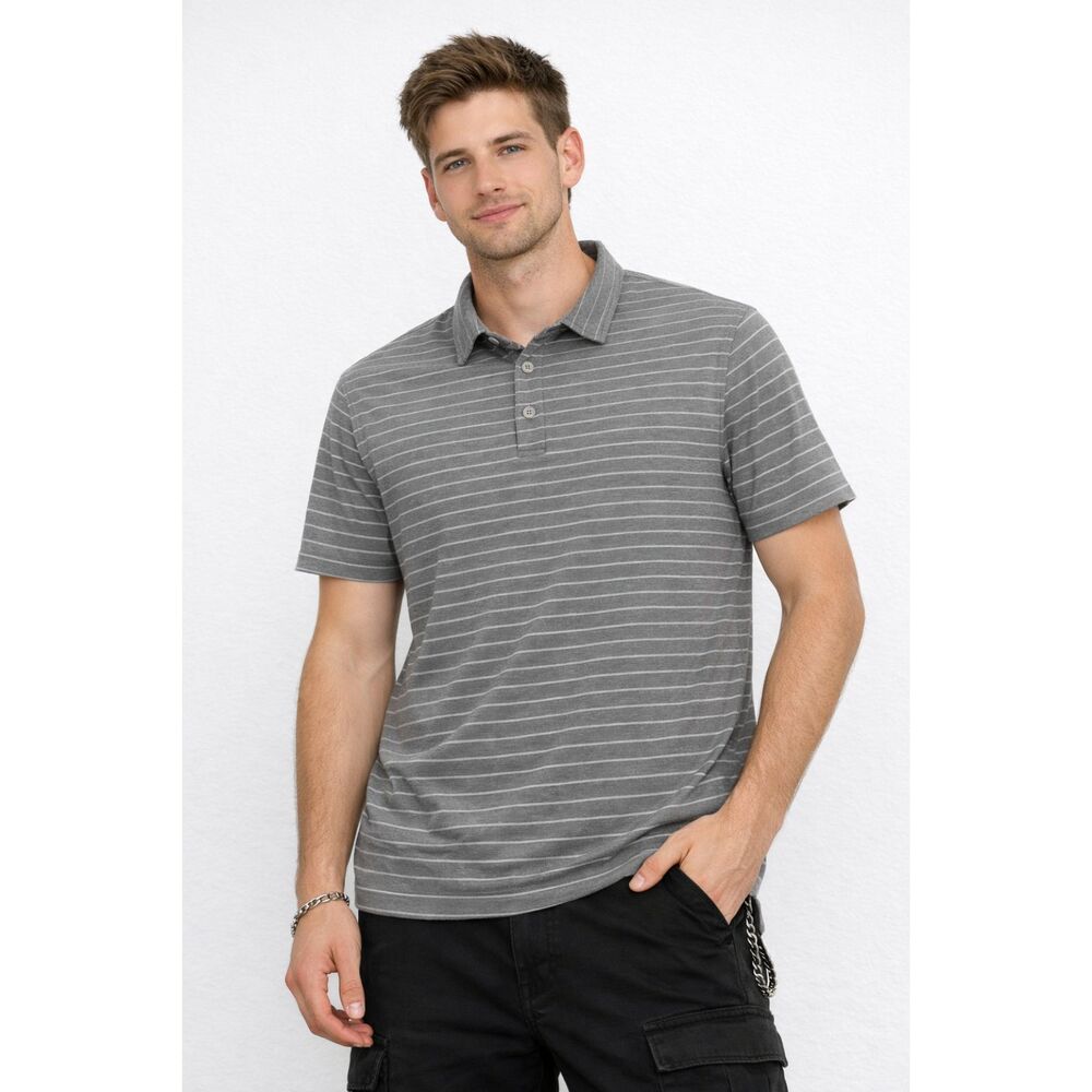 Lululemon Evolution Polo Stripe Gray Short Sleeve Stretch Golf Preppy Shirt Sz L
